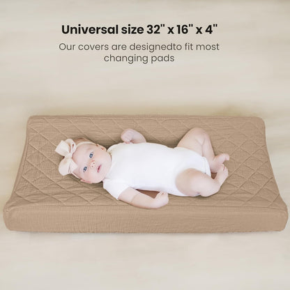 Konssy Waterproof Muslin Changing Pad Cover 2 Pack, Quilted Cotton Fitted Diaper Chang Table Cover
