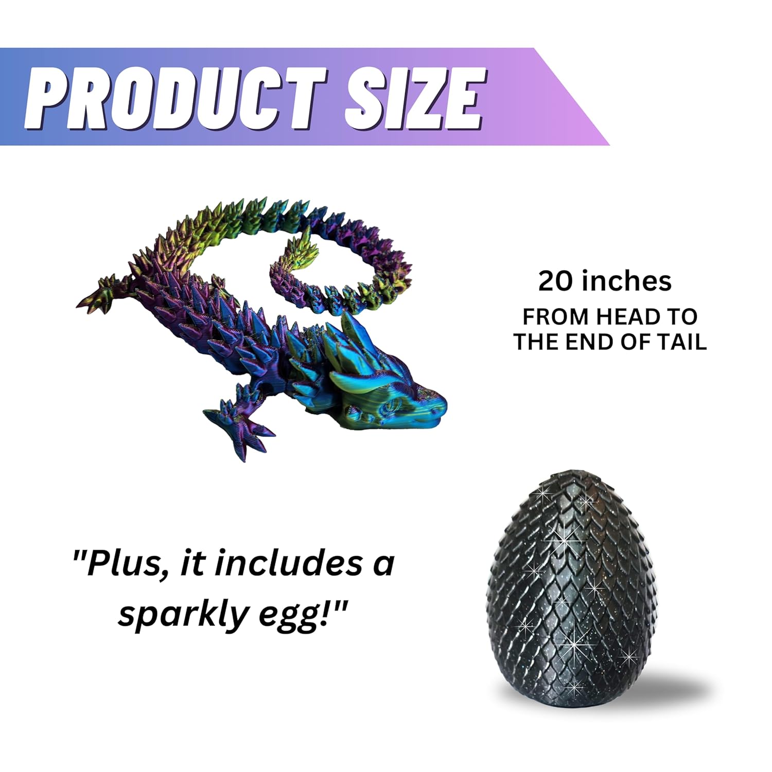 Big 20" Color-Morphing Dragon with Magic Sparkle Egg (Improved Design) Made in USA | Articulated 3D
