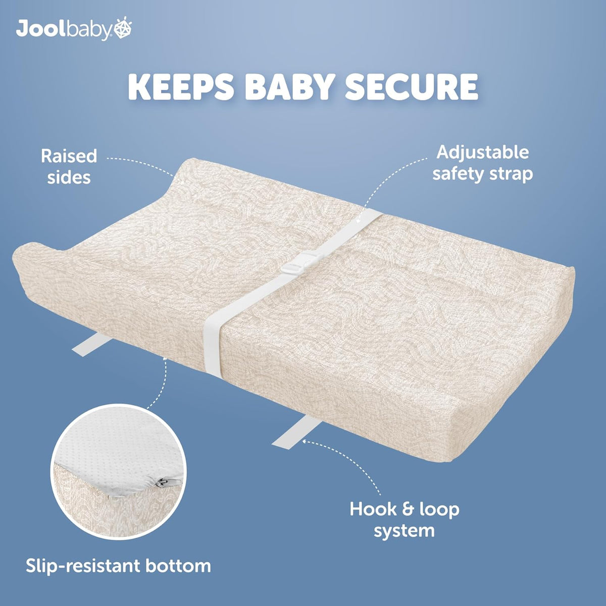 Jool Baby Soft Changing Pad + Washable Cover, Non-Slip - Fits Standard Changing Tables & Dressers