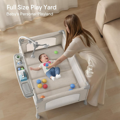 4 in 1 Baby Bassinet, Pack and Play, Bedside Crib Sleeper, Diaper Changer, Quickly Assembled and