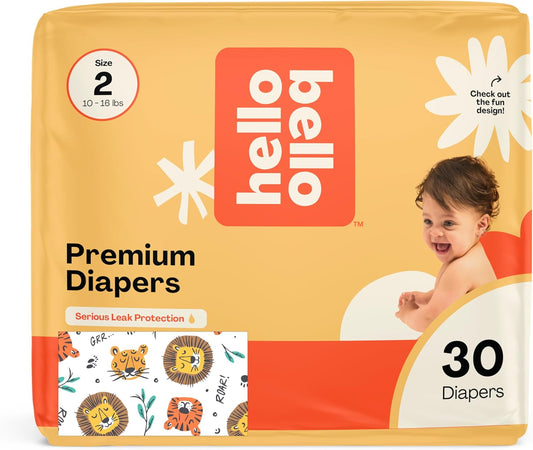 Hello Bello Diapers, Size 2 (10-16 lbs) Wild Cats, 30 Count of Premium Disposable Baby Diapers