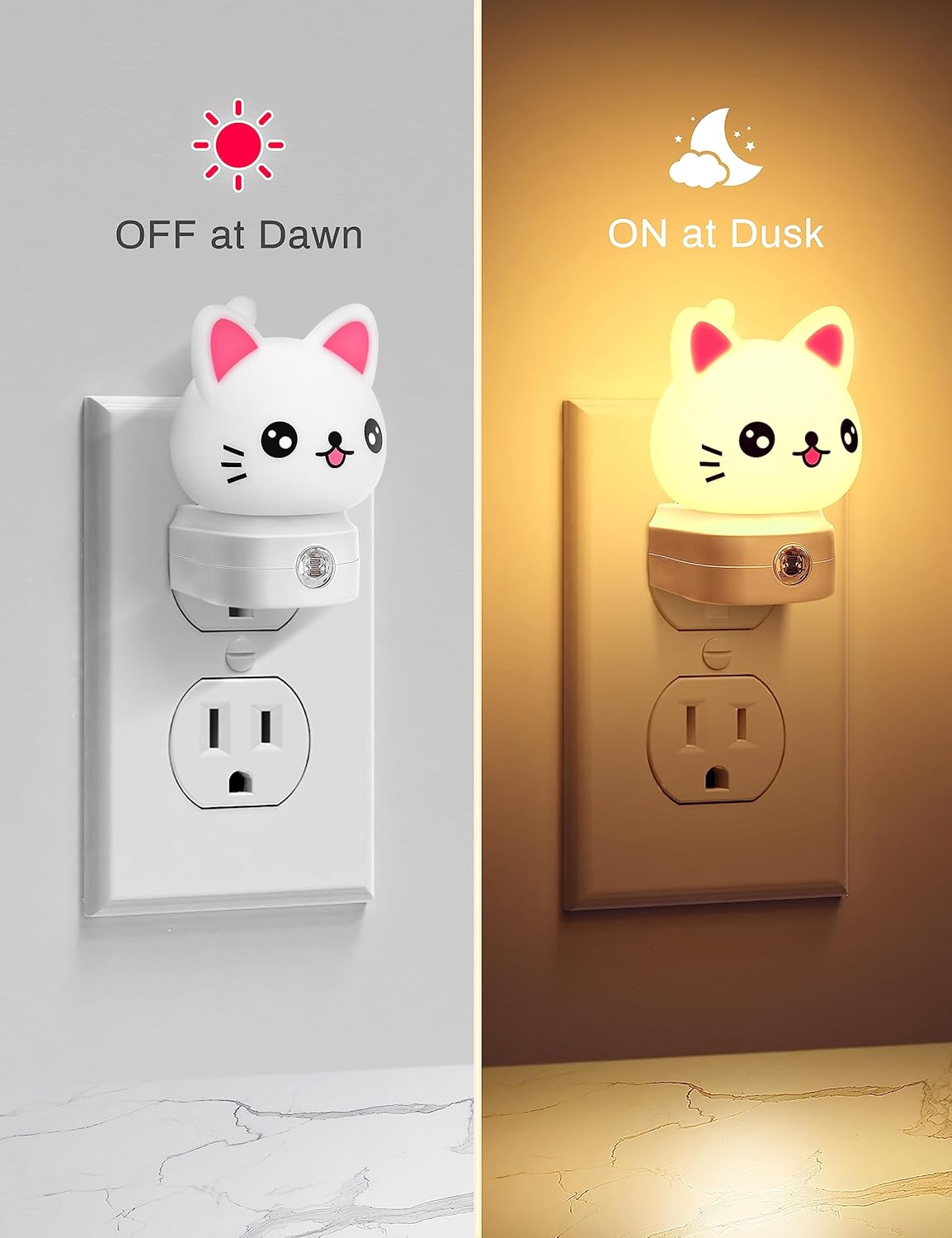 Cat Night Lights Plug Into Wall, Cute Night Light for Kids, 8-Color RGB LED Night Light with Dusk