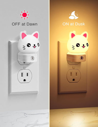 Cat Night Lights Plug Into Wall, Cute Night Light for Kids, 8-Color RGB LED Night Light with Dusk