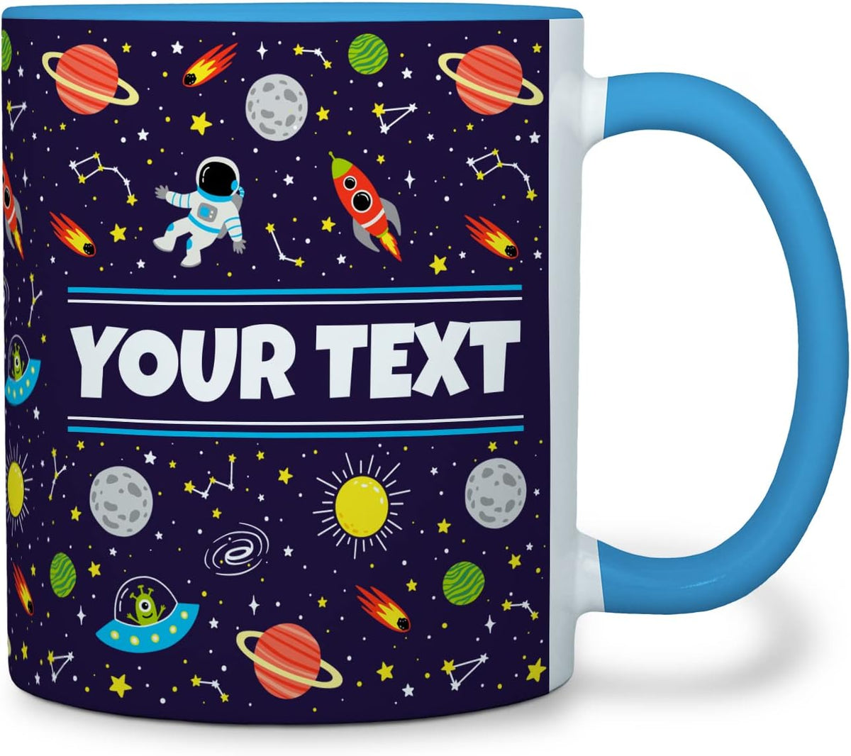 Personalized Mug for Kids - Outer Space - Custom Name/Text, Ceramic Hot Chocolate/Cocoa/Coffee Cup