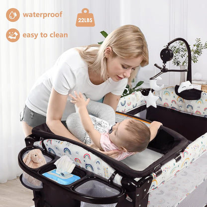 Kinder King 4 in 1 Portable Nursery Center, Foldable Baby Bedside Crib w/Bassinet, Infant Pack n