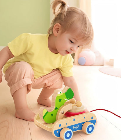 Baby Gift Wooden Toddler Pull Toy, Crocodile Drum Tapping Children's Toy, Baby dragging and