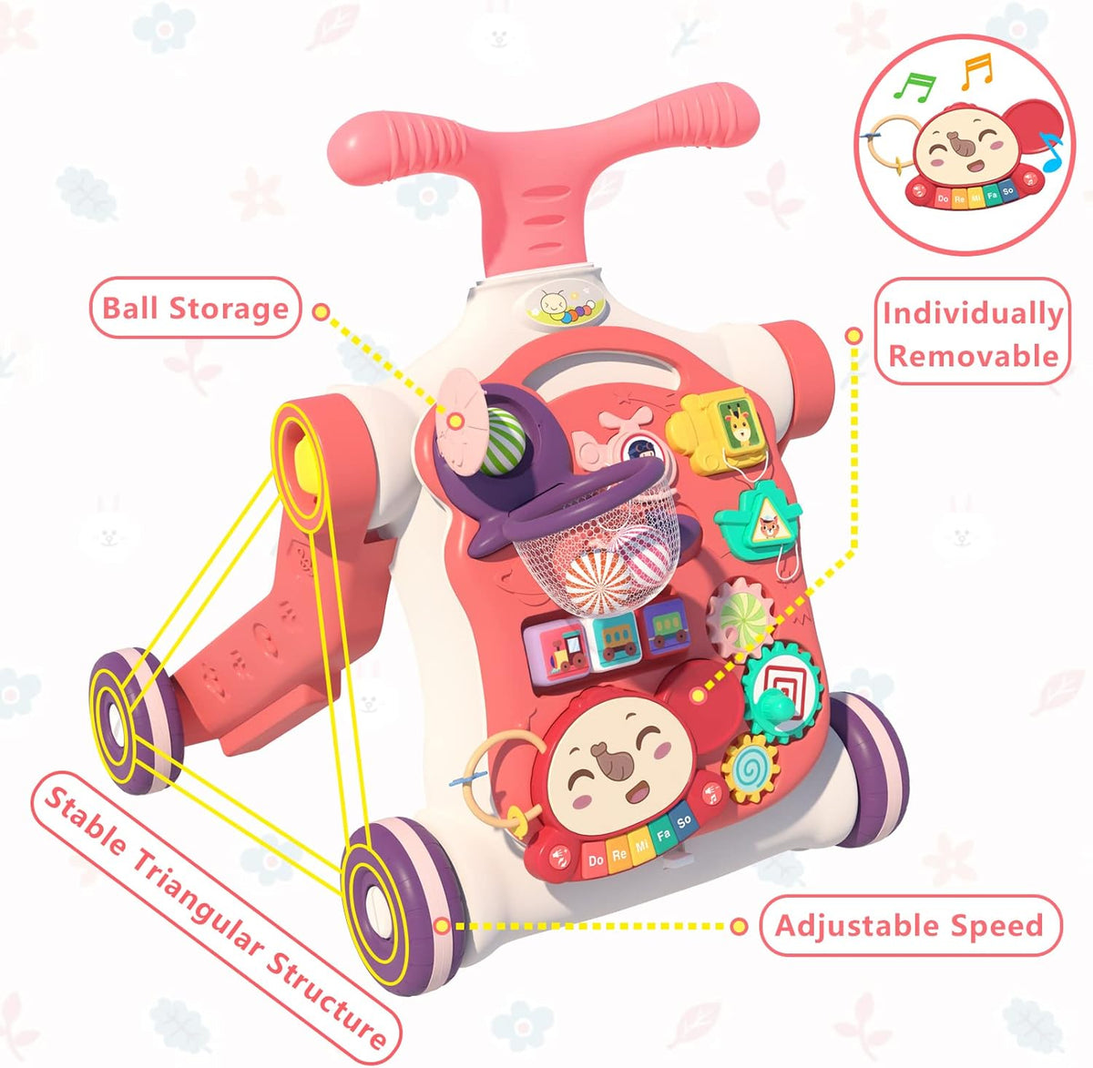 QDRAGON 5 in 1 Walker for Baby Girl, Baby Push Walkers, Assemble as Scooter/Motorbike/Activity