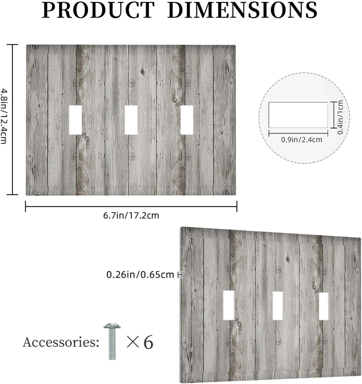 Decorative Switch Plates Farmhouse Rustic Grey Barn Door Wood 3 Gang Wall Plate Triple Toggle Light