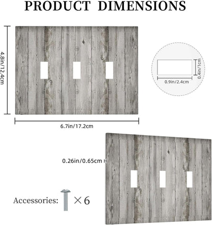 Decorative Switch Plates Farmhouse Rustic Grey Barn Door Wood 3 Gang Wall Plate Triple Toggle Light