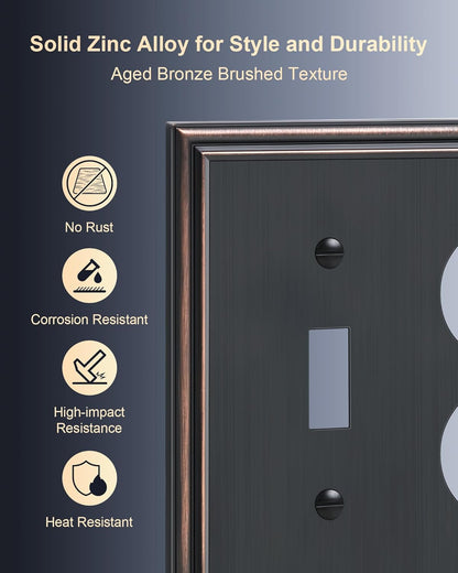 2-Pack Combo Toggle/Duplex Light Switch Cover Plate, Aged Bronze Wall Outlet Cover Plate