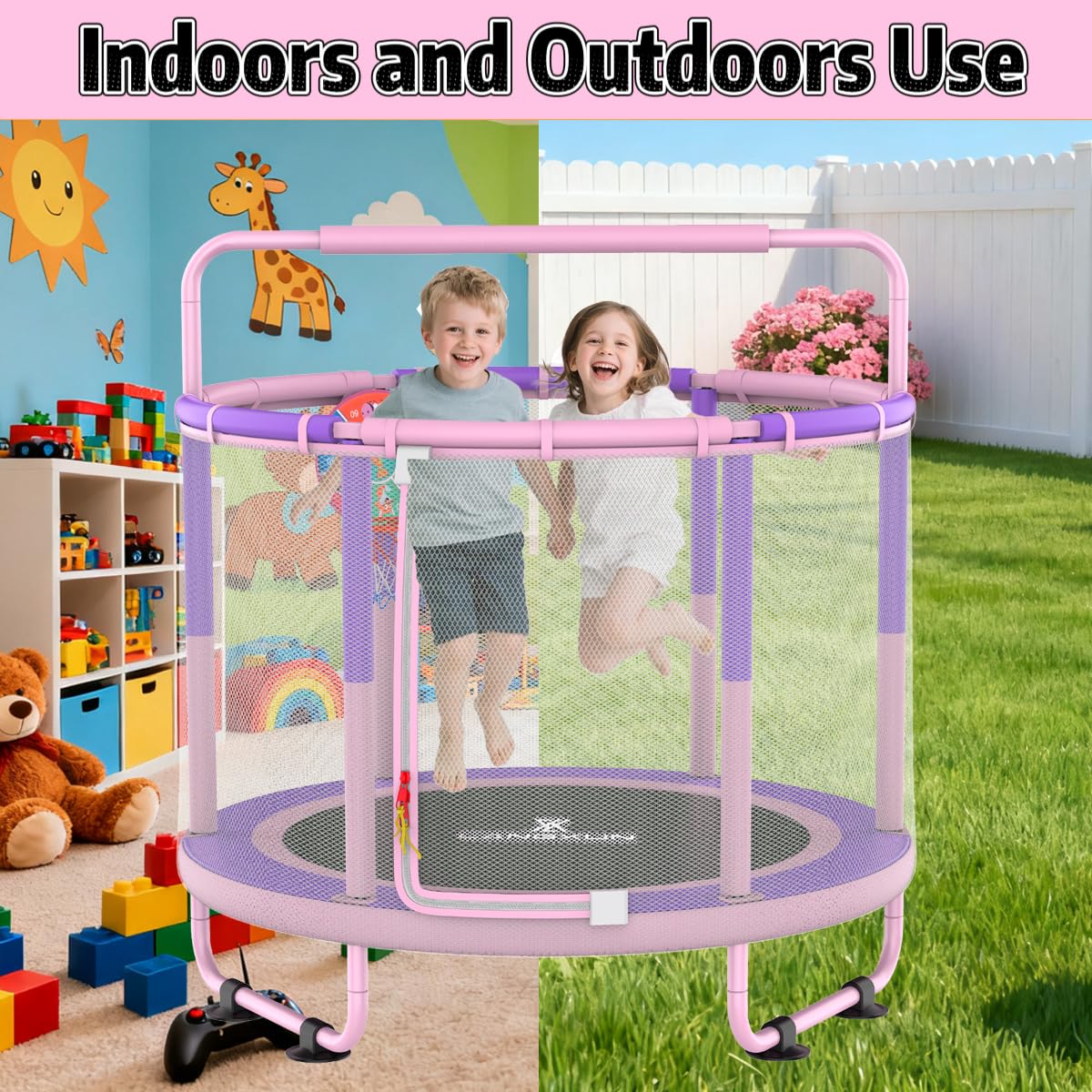 60" 6-in-1 Kids Trampoline, 5ft Mini Toddler Trampoline for Girls Boys