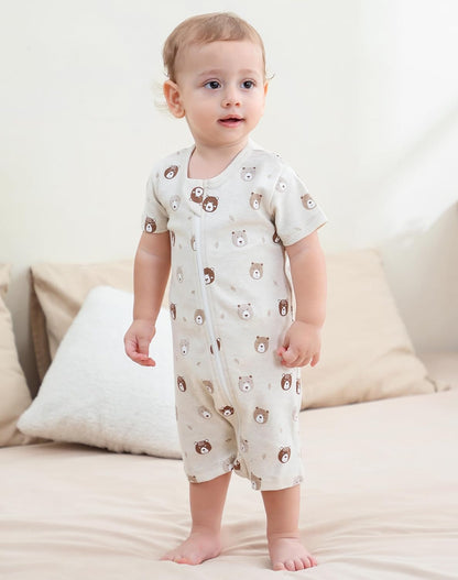 Owlivia Baby Short Sleeve Summer Romper Set, 2 Pack Tank Jumpsuit for Girls and Boys, Cartoon One