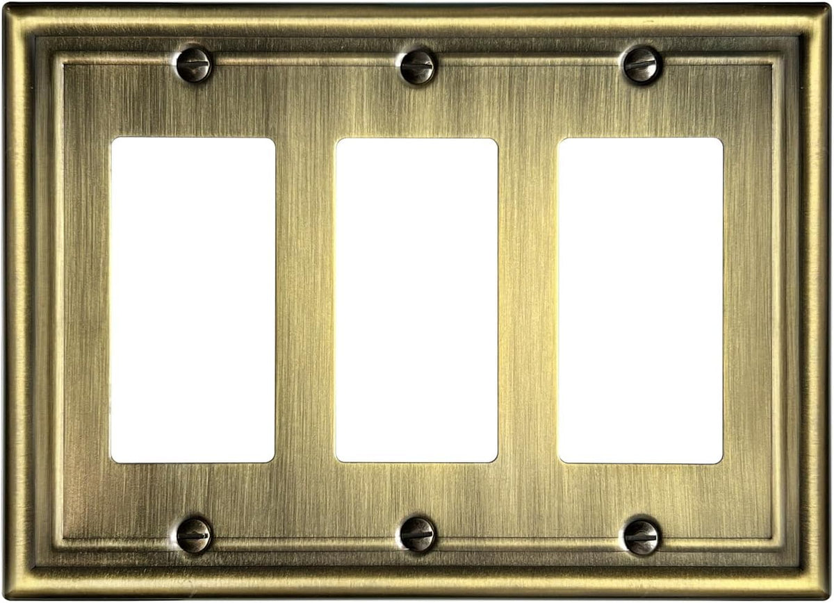 1 Pack Triple Decorator Wall Plates, Metal Electrical Outlet Covers for Receptacles, Dimmer
