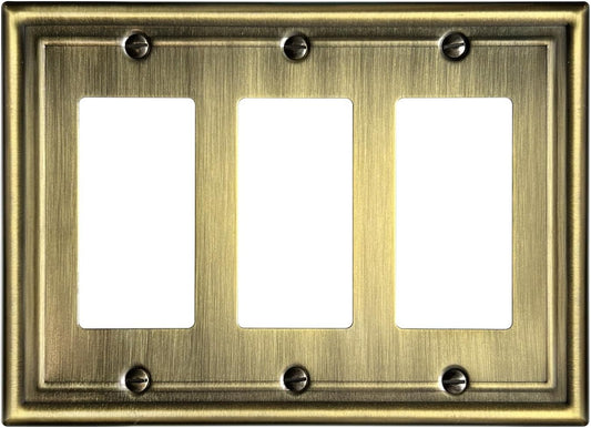 1 Pack Triple Decorator Wall Plates, Metal Electrical Outlet Covers for Receptacles, Dimmer