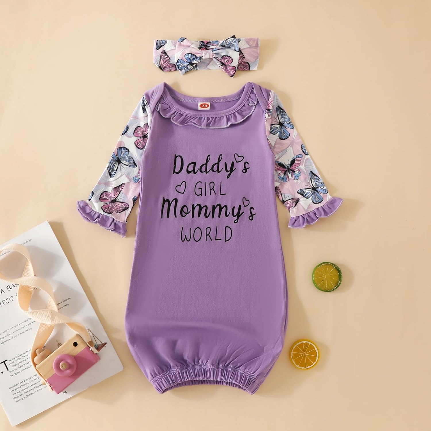AMAWMW Newborn Baby Girl Little Sister Sleeper Gown Stripe Long Sleeve Nightgown Pajamas Gifts