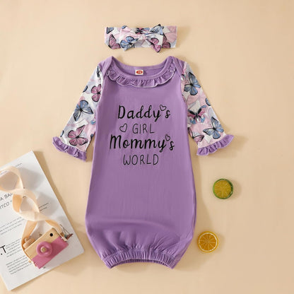 AMAWMW Newborn Baby Girl Little Sister Sleeper Gown Stripe Long Sleeve Nightgown Pajamas Gifts