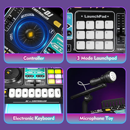 Kids DJ Mixer Controller Table Musical Toy Electronic Bluetooth Toy with LED Lights Sound Effect