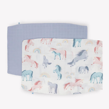 Little Unicorn Standard Pillowcase 2 Pack | Super Soft & Breathable Muslin Fabric | Snug Envelope