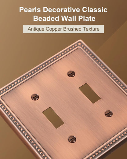 2-Pack Double Toggle Light Switch Cover Plate, Pearls Decorative Dual Switch Plate Covers, Antique