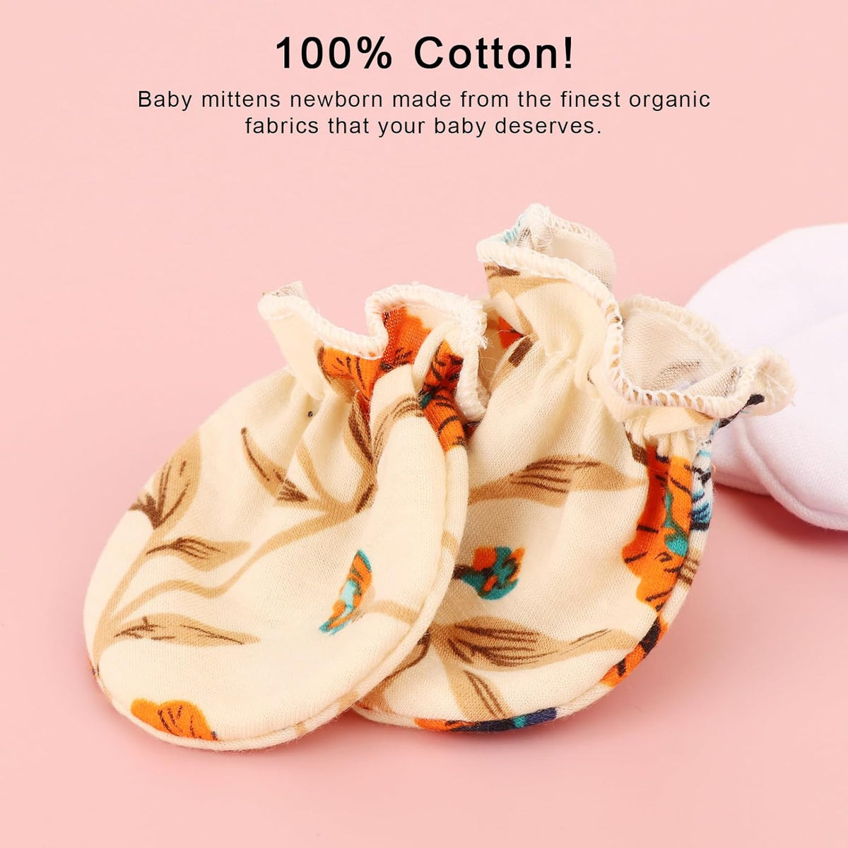BQUBO Newborn Infant Toddler Mittens No Scratch Cotton Elastic Wrist Gloves Hypoallergenic for 0-6