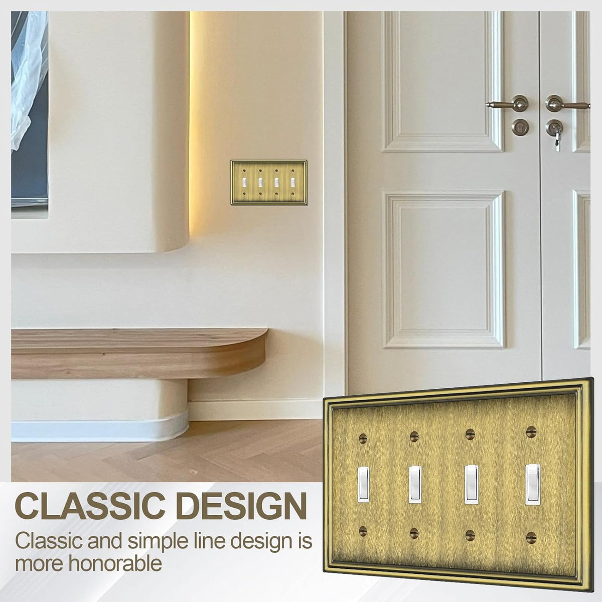 2 Pack Quad Toggle Light Switch Covers Plate, Antique Brass Metal Material Switch Plate Covers, 4