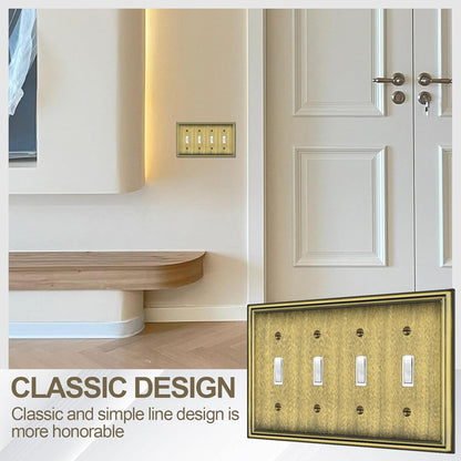 2 Pack Quad Toggle Light Switch Covers Plate, Antique Brass Metal Material Switch Plate Covers, 4