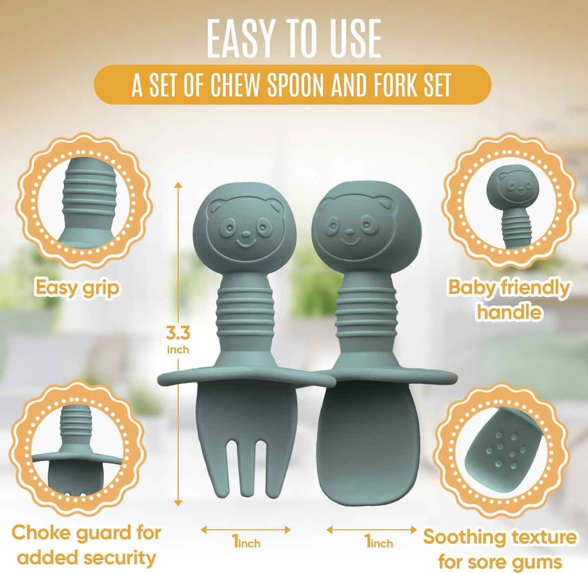 4pc Silicone Baby Spoons Self Feeding Baby Utensils 6-12 Months - 3 Baby Spoon - 1 Baby Fork