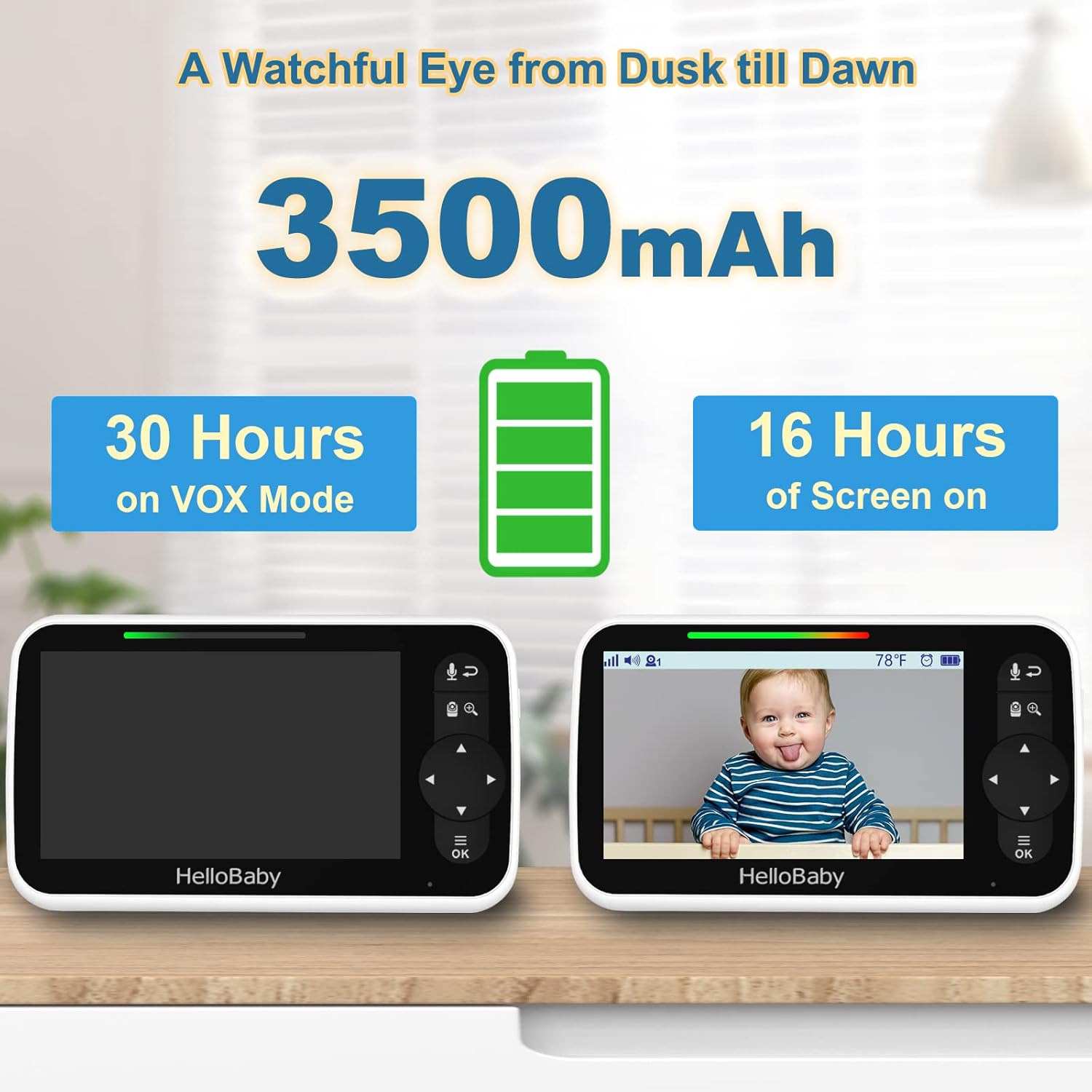 HelloBaby 5 Inch Video Baby Monitor with Camera and Audio, Remote Pan-Tilt-Zoom Camera with Night