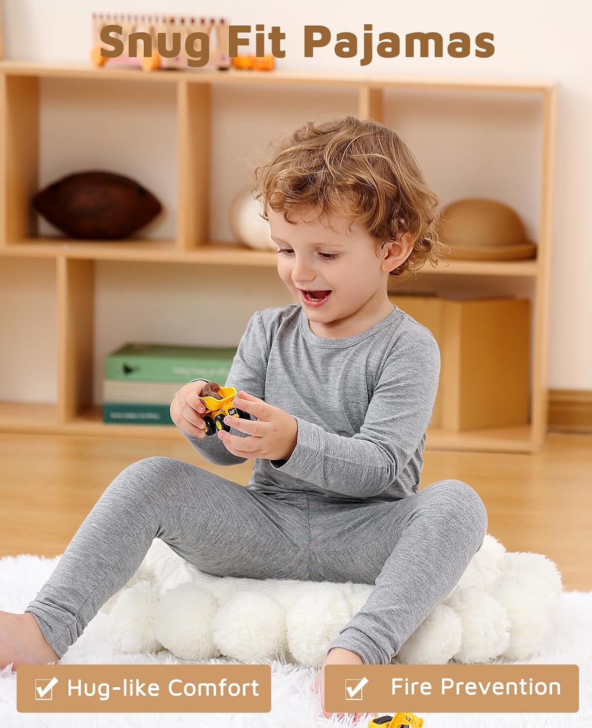 JunNeng Bamboo Viscose Pajamas for Toddler Baby, Boys Girls Solid Snug Fit Pajamas Long Sleeve