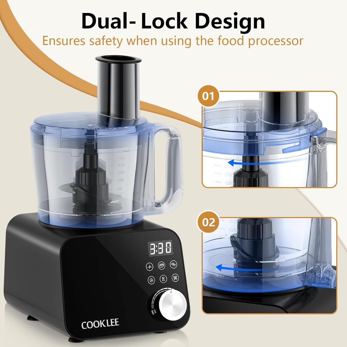 COOKLEE Food Processor, 600 Watts, 6 Functions Electric Food Chopper for Chopping, Mincing, Dicing