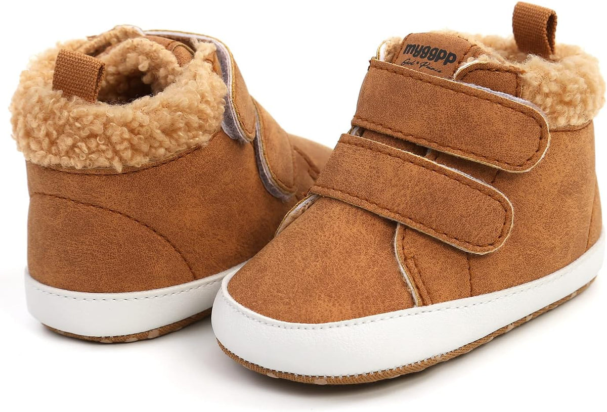 SOFMUO Baby Boys Girls High Top Ankle PU Leather Sneakers Soft Rubber Sole Infant Moccasins Newborn