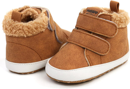 SOFMUO Baby Boys Girls High Top Ankle PU Leather Sneakers Soft Rubber Sole Infant Moccasins Newborn