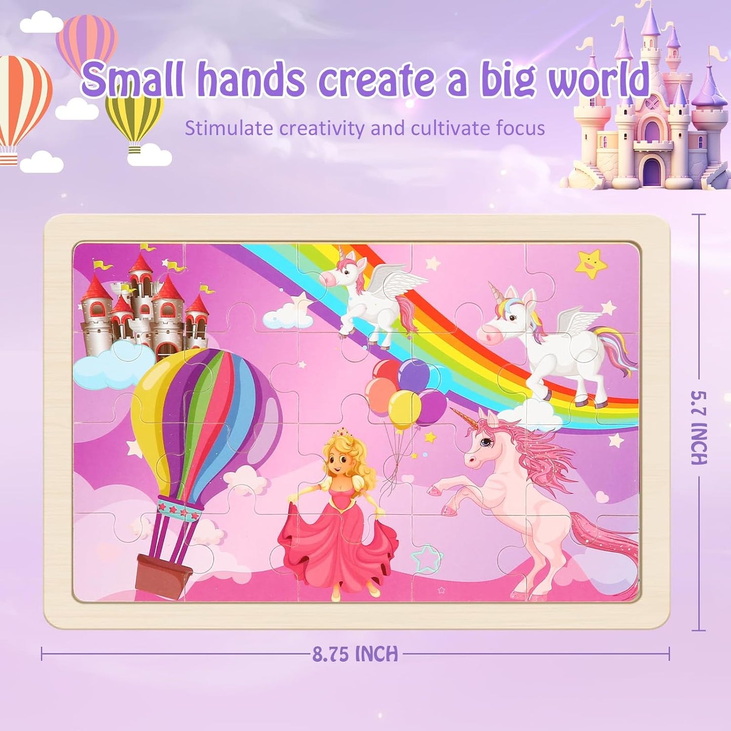 Wooden Puzzles Toys for Kids Ages 3-5, Set of 4 Packs with 20-Piece Unicorn Mermaid Princess Wood