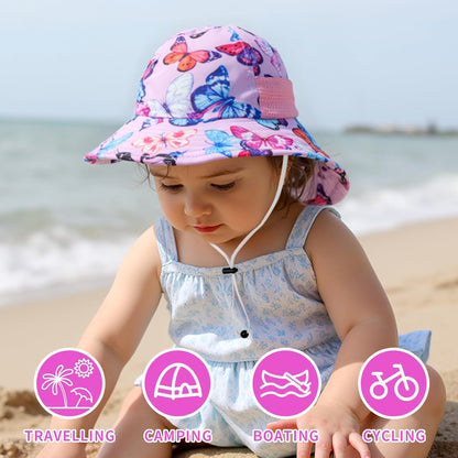 Toddler Baby Sun Hat Kids Summer UPF 50+ for Boys Girls Adjustable Beach Hats with Bucket Wide Brim