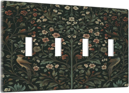 Light Switch Covers Vintage Morris Colorful Flower Green Leaf Quad Toggle Electrical Faceplate 4