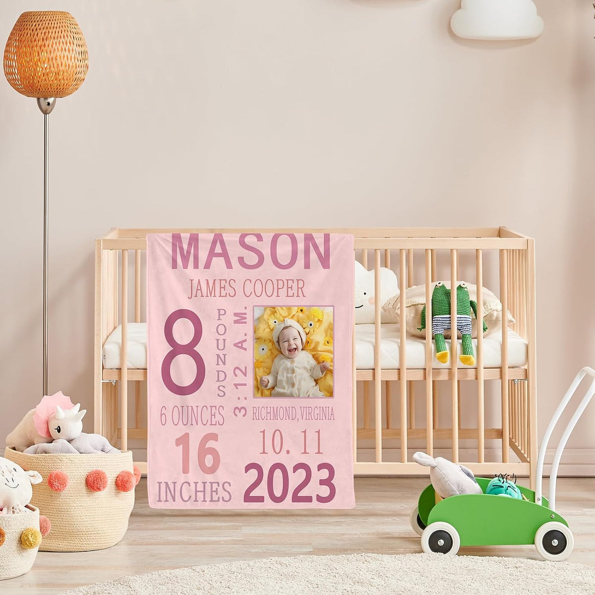 Personalized Baby Milestone Photo Blanket, Custom Name Blanket Toddler Baby Boys Girls Soft Flannel