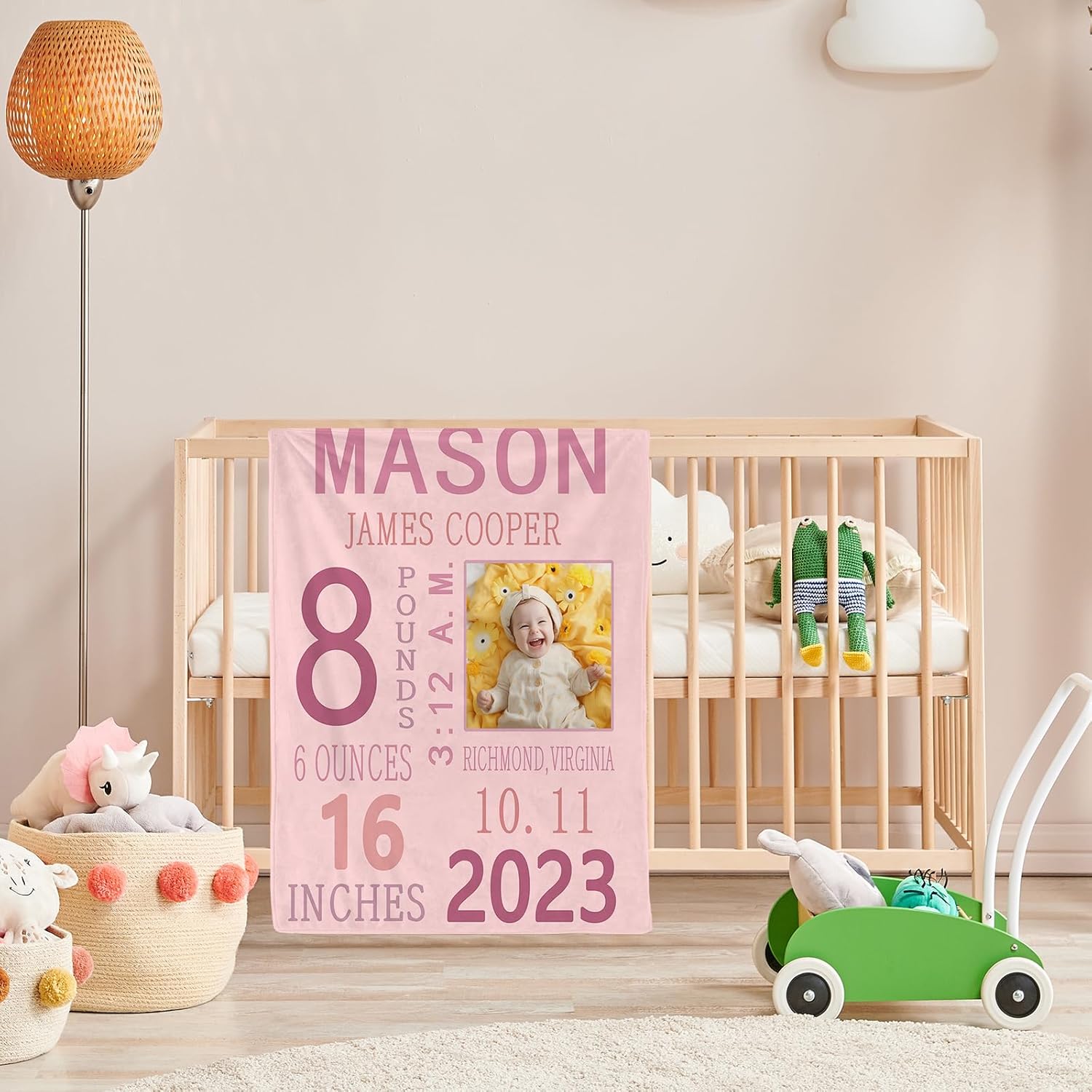 Personalized Baby Milestone Photo Blanket, Custom Name Blanket Toddler Baby Boys Girls Soft Flannel