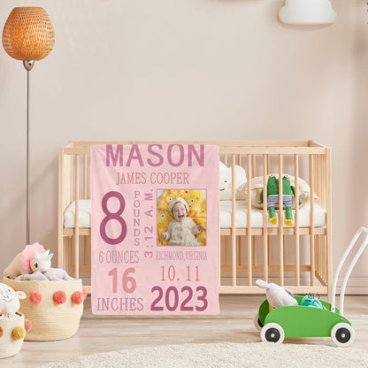 Personalized Baby Milestone Photo Blanket, Custom Name Blanket Toddler Baby Boys Girls Soft Flannel