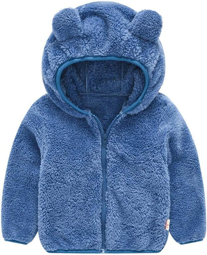 AIWUHE Toddler Boys Girls Hooded Jacket Fleece Hoodie Winter Warm Solid Color Teddy Coat Zip-up