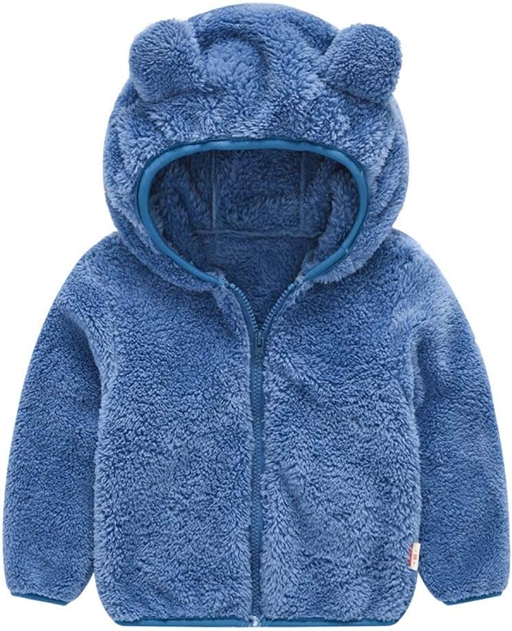 AIWUHE Toddler Boys Girls Hooded Jacket Fleece Hoodie Winter Warm Solid Color Teddy Coat Zip-up