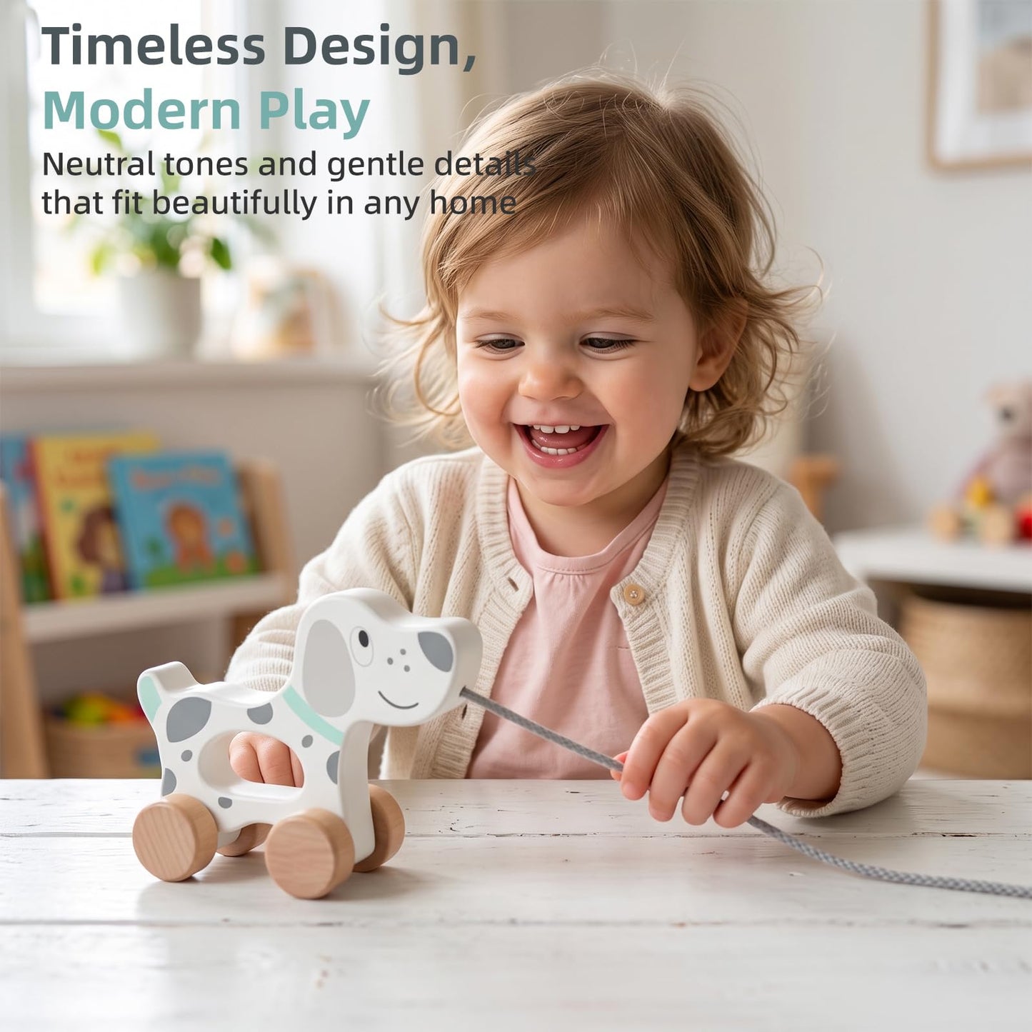 WoodenEdu Baby Toys Car,Wooden Pull Along Toy for Toddlers 1 2 3 Year Olds