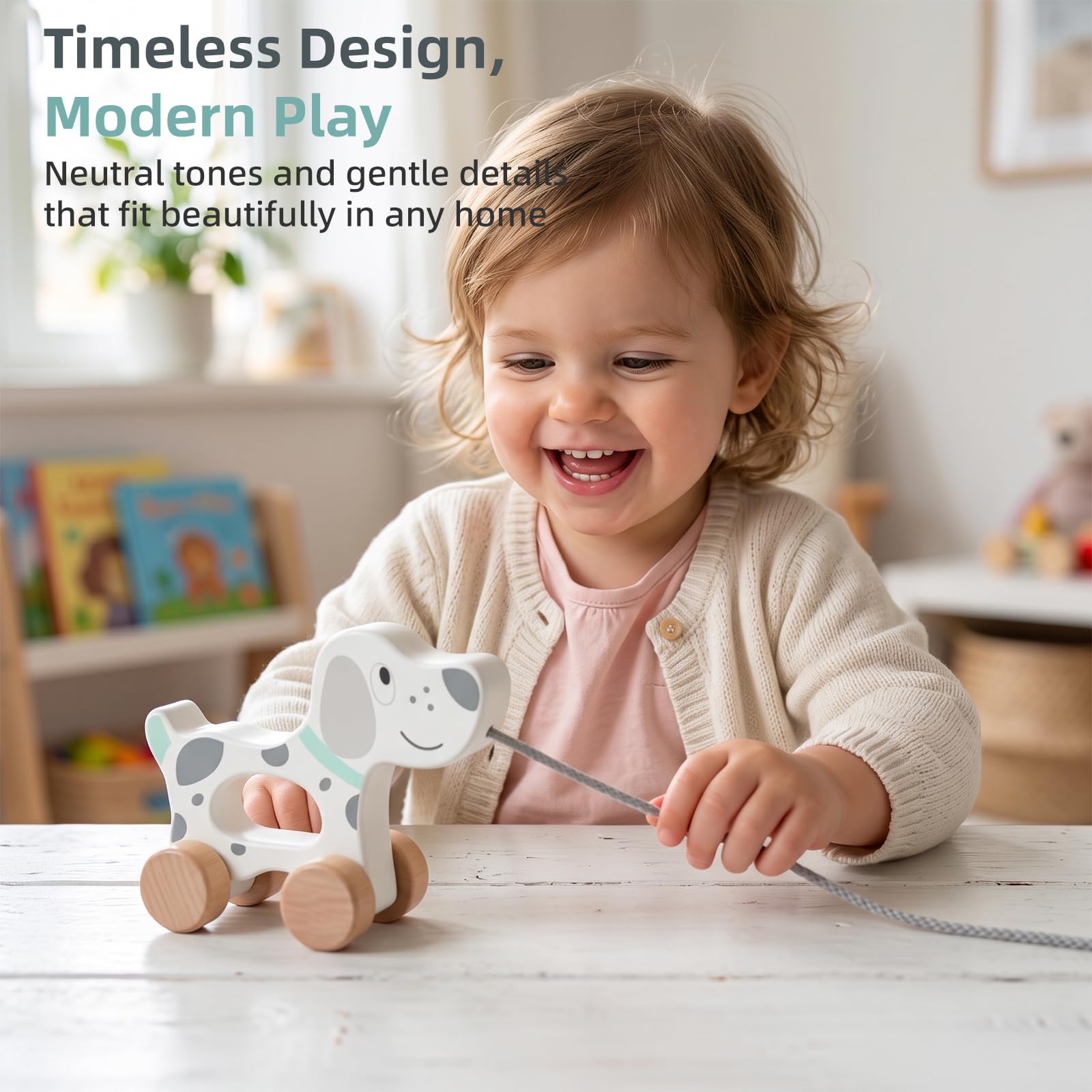 WoodenEdu Baby Toys Car,Wooden Pull Along Toy for Toddlers 1 2 3 Year Olds