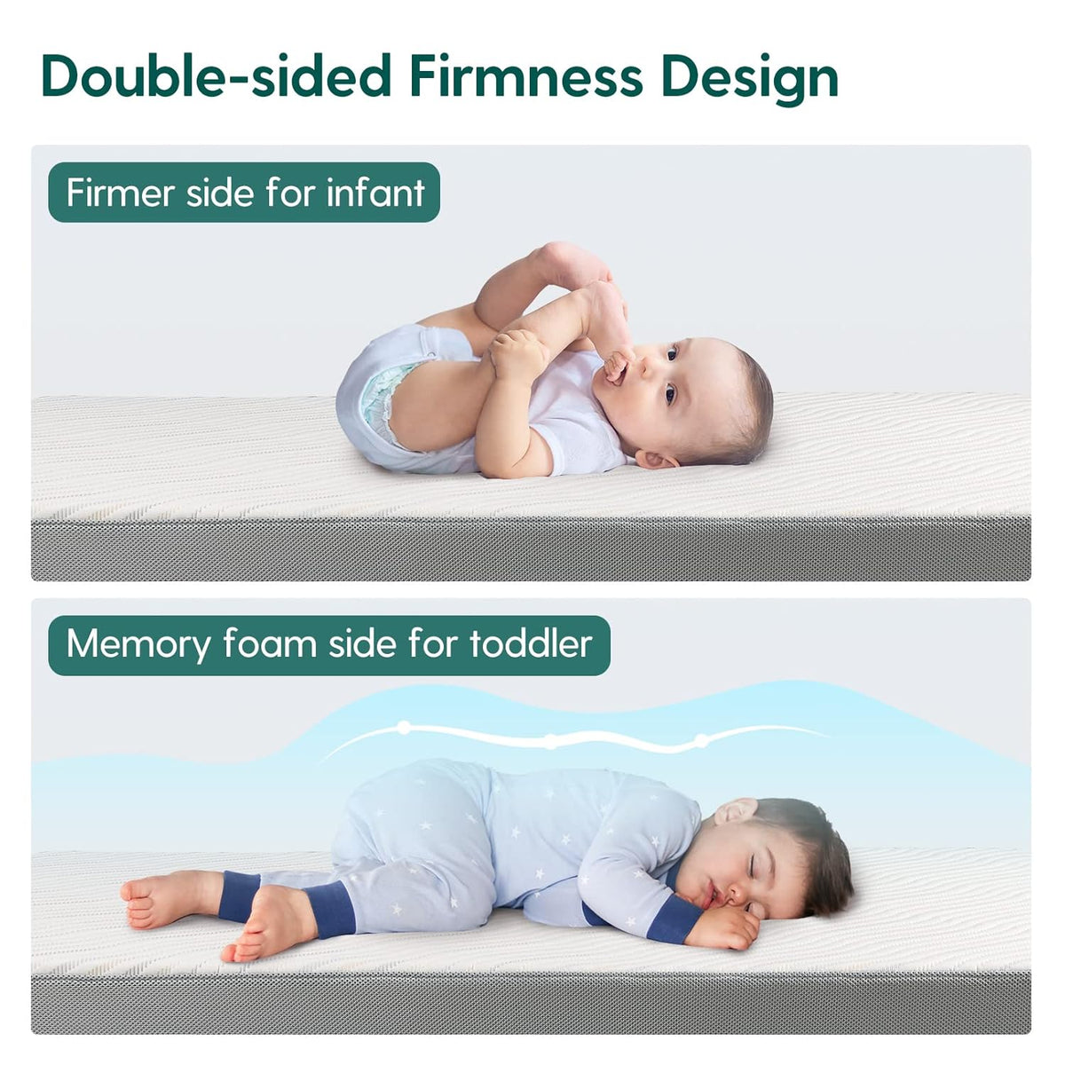 BABELIO Biobased Crib and Toddler Mattress Dual-Sided, CertiPUR-US, Removable Waterproof and