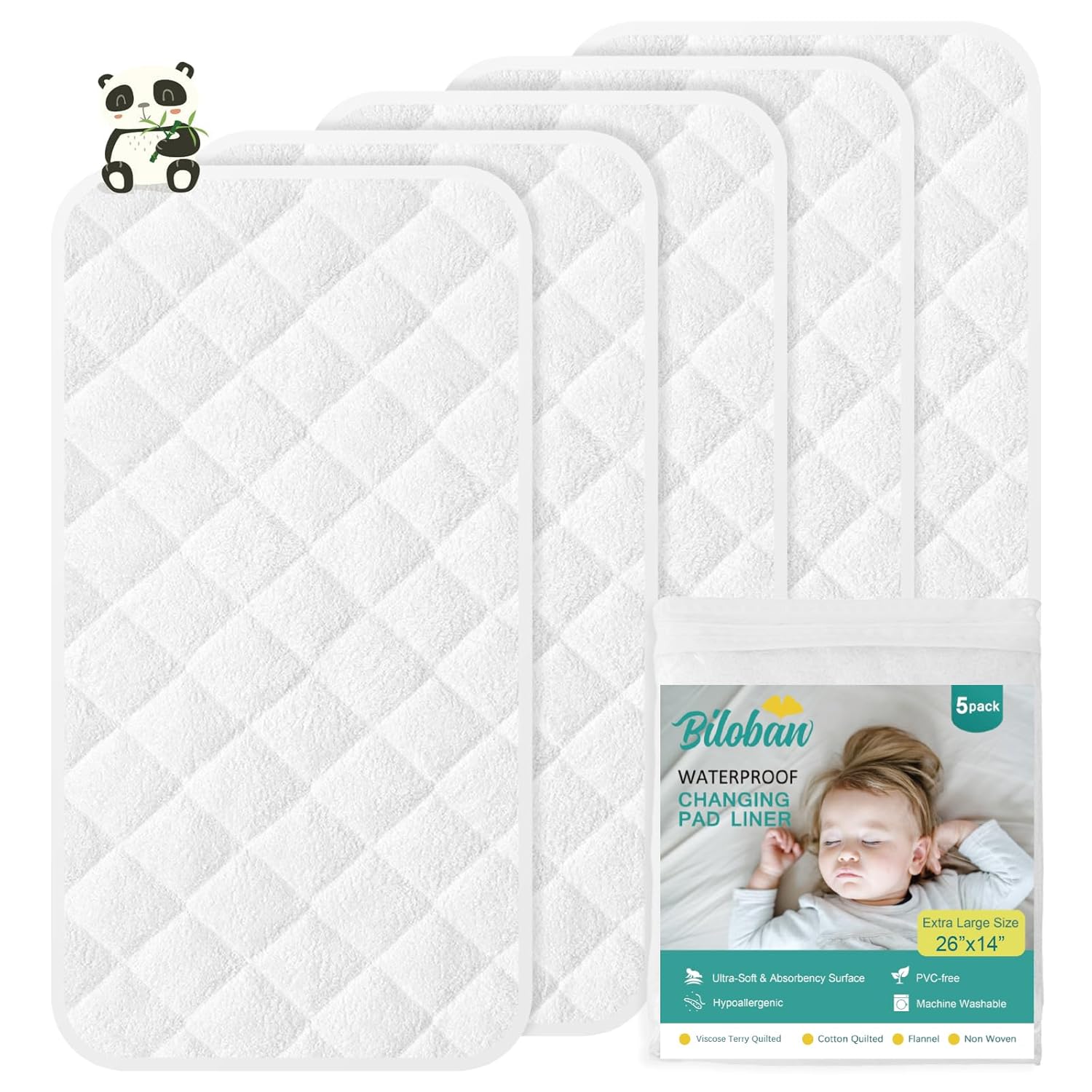 Changing Pad Liner - 5 Pack (Improved Thickness) 14" x 26" Superior Viscose Terry Surface