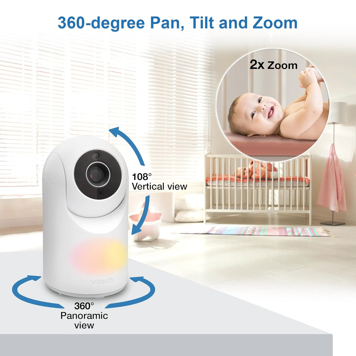 VTech Video Baby Monitor with Camera and Audio, 3.5" LCD Screen, Pan-Tilt-Zoom, 2-Way Talk, VOX