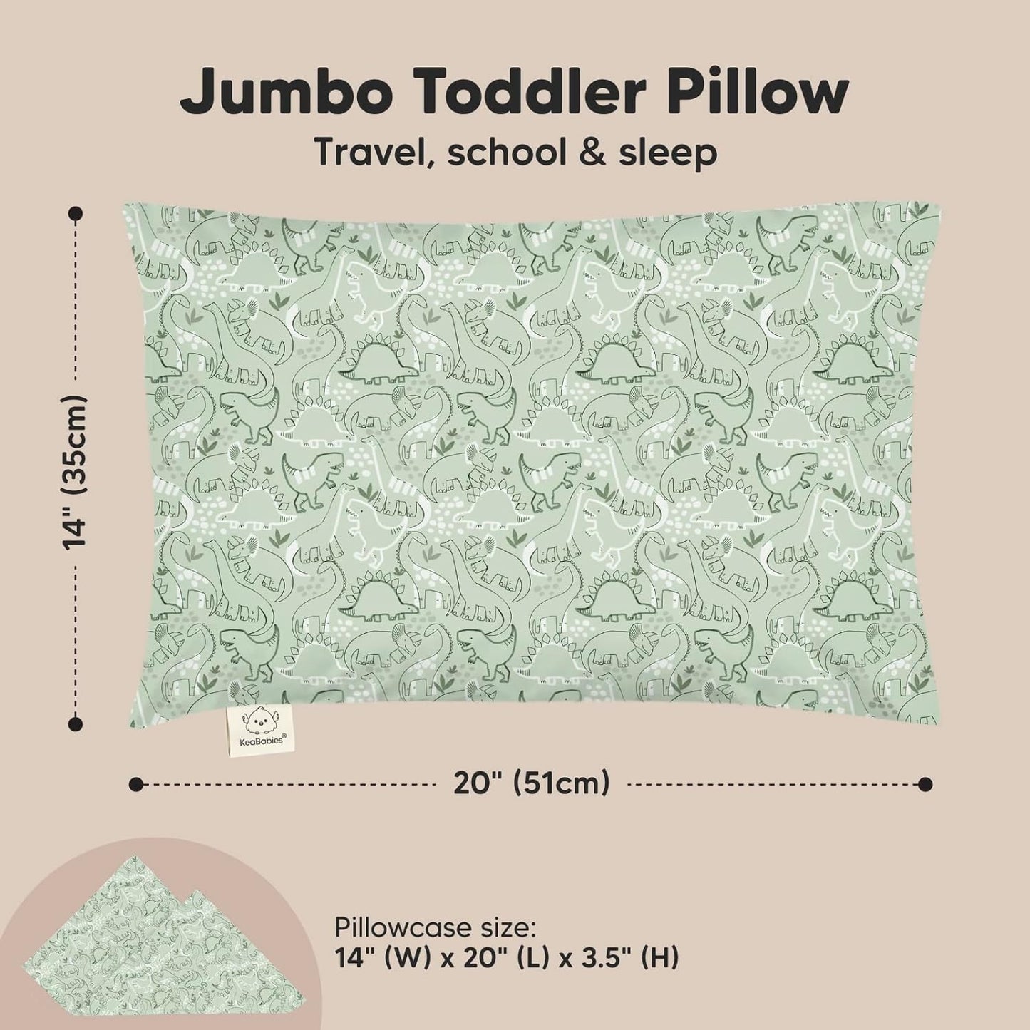 KeaBabies Toddler Pillow with Pillowcase, Jumbo 14X20 - Soft Organic Cotton Toddler Pillows for