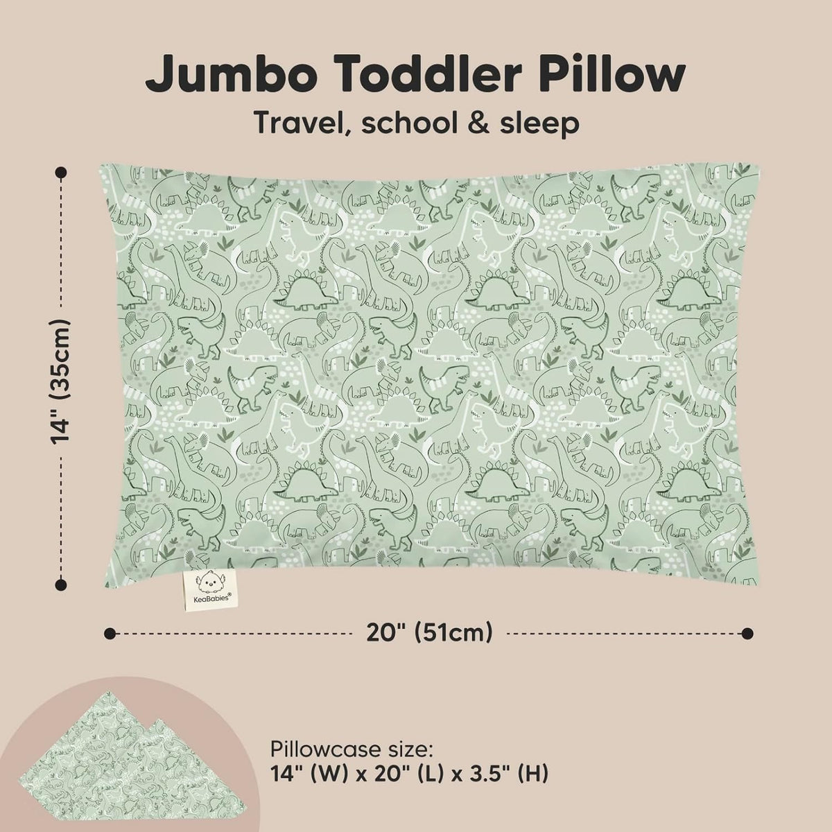 KeaBabies Toddler Pillow with Pillowcase, Jumbo 14X20 - Soft Organic Cotton Toddler Pillows for