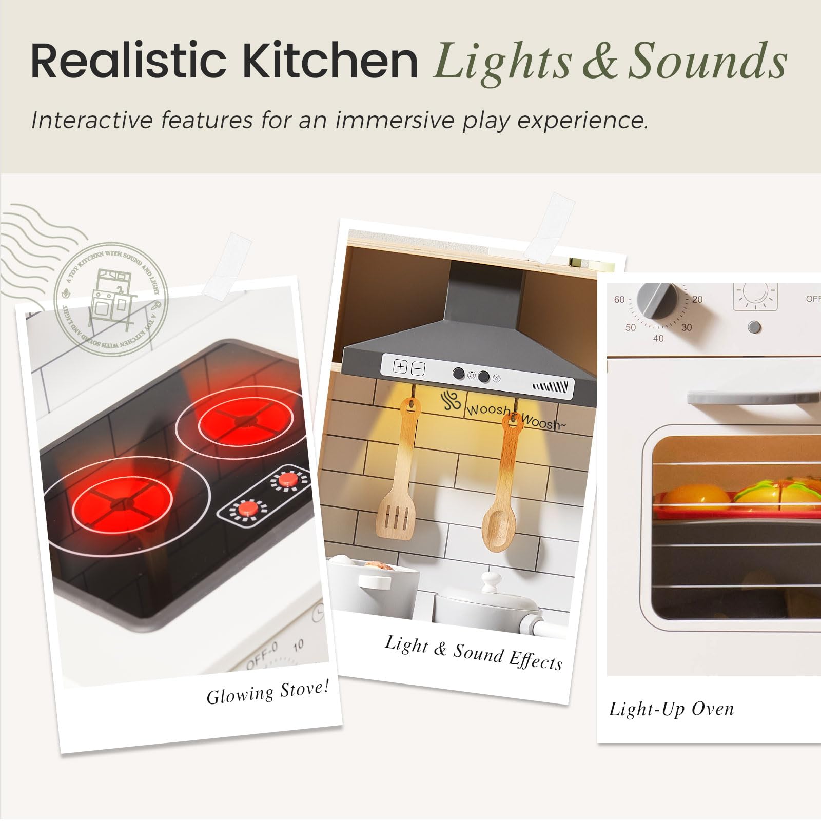 Tiny Land Play Kitchen for Kids – Real Lights, Sounds & Adjustable Height