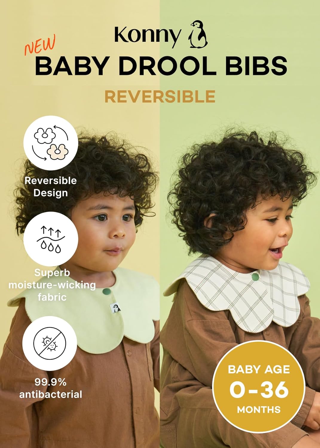 Konny Baby Bibs 5-Pack, 360 ° Rotate, Soft and Absorbent Bandana Drooling for Boys Girls baby