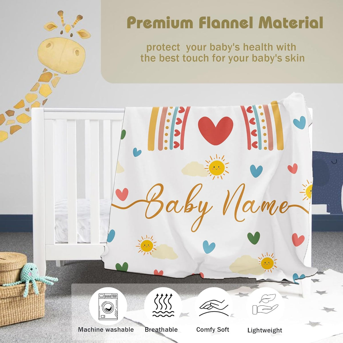 Personalized Baby Name Blanket for Girl Gifts for Baby Shower Christmas Birthday Custom Blanket